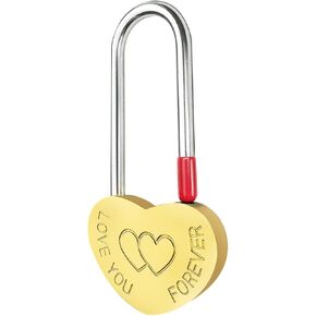 2 PCS Brass Single Heart Lock 3.5" 50mm Love Padlock,Engraved Love-You-Forever Metal Padlock for Lovelock Bridge,Wedding & Anniversary(Keyless)