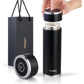 insulation bottle, 14 ounces of mini stainless steel vacuum insulation bottle, Top one -click fast opening, coffee cup, travel cup, leak -proof, insulation and cold for up to 24 hours, black