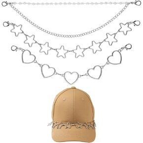 3pcs Trucker Hat Chains Silver, Metal Chain for Hat Accessories DIY Trucker Hat Accessories Charms and Chains Silver Hat Chains for Women Trucker Hat Mesh Baseball Cap Billed Hat