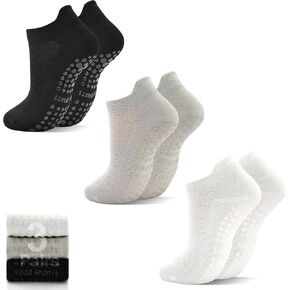 HYCLES Grips Pilates Ankle Socks Non-Slip Yoga Socks for Women Athletic Hospital Socks 3 Pairs