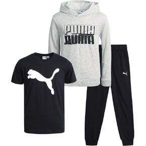 PUMA Boys' Jogger Set - 3 Piece Soft Fleece Pullover Hoodie, Short Sleeve T Shirt and Jogger Pant Set for Boys (4-16)