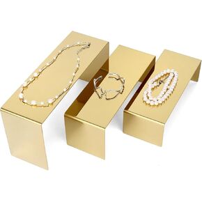 QWORK Gold Purse Display Stand Set of 3 - Stainless Steel Perfume Countertop Risers, Versatile Use for Jewelry, Shoes, and Handbags, Easy Setup, Jewelry Display Riser, Handbag Shoe Jewelry Holder