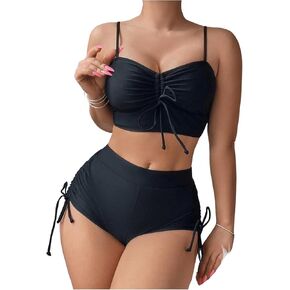 SOLY HUX Women's Bathing Suit Ruched Drawstring Top and Shorts Bikini Sets Two Piece Swimsuit