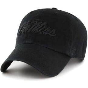 47 Mississippi Rebels Hat Mens Womens Clean Up Adjustable Cap, Black on Black, One Size