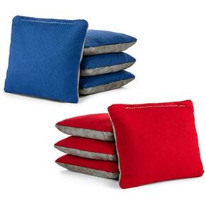 Tailgating Pros، أحمر، أزرق ملكي، أكياس كورنهول ذات تصميم احترافي، على الوجهين، ملساء ومملوءة بالراتنج، من جلد الغزال وقماش البط، مجموعة من 8 قطع