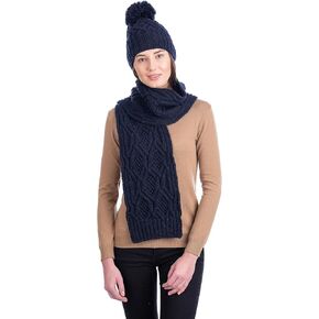SAOL 100% Merino Wool ST Patricks GIft Set Hat and Scarf for Women