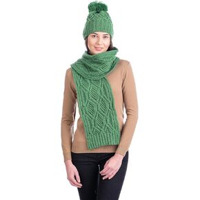 SAOL 100% Merino Wool ST Patricks GIft Set Hat and Scarf for Women