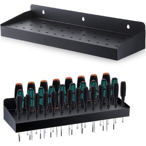 32 Holes Screwdriver Organizer Metal Screwdriver Holder Wall Mount Tool Organizer with 3 Types Rhombus Holes, Stores up to 32 Screwdrivers, Tool Storage Rack for Workshop, Garage, Home