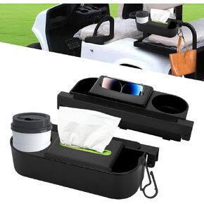Golf Cart Armrest with Cup Holder, No Drilling Required, Fits Ezgo/Club Car/Yamaha and Most Golf Carts with Cell Phone Holder and Paper Towel Holder, Fits 1-inch Square Tube Frame (Black)