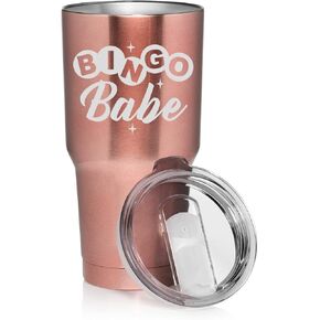 30 oz Tumbler Stainless Steel Vacuum Insulated Travel Mug Cup Bingo Babe (Light Blue Glitter)