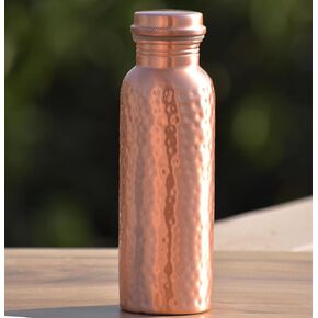 Pure Copper Water Bottle - 750ML, Leak-Proof, Joint-Free (Hammered) - Naturally charged with copper ions for Ayurvedic health benefits. Seal cap prevents spills. Eco-friendly