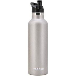 TOPOKO 25 OZ Hydro Double Wall Flask Stainless Steel Water Bottle, Bite Valve Top, Vacuum Insulated, Sweat Proof, Leak Proof Sports Thermos. Standard Mouth 25oz, BPA-Free, Keep Cold 24 Hours (Gray)