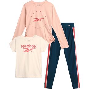 Reebok Girls' Active Leggings Set - 3 Piece Performance T-Shirt and Yoga Pants Leggings (4-12)