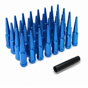 9/16-18 Spike Lug Nuts, 32x Blue 9/16 inchx18 Lug Nut with 1 Socket Key, Thread Spiked 4.4" 19mm Hex Wheel Spike Lug Nuts Replacement for F250 F350, Dodge Ram 2500 3500 1994-2011
