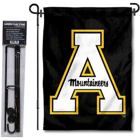 College Flags & Banners Co. Appalachian State Mountaineers Black Garden Flag with Pole Stand Holder