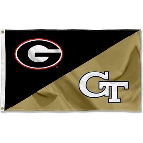 Georgia Bulldogs vs Georgia Tech Yellow Jackets House Divided 3x5 Flag Rivalry Banner Flag