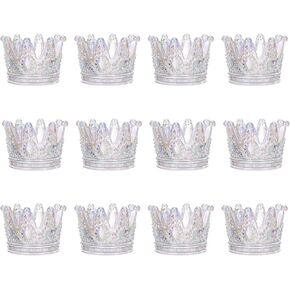 GOLDEAL 12 Pcs Pink Crown Glass Tealight Candle Holders,Votive Candle Holders Bulk,Candlestick for Wedding,Party,Dinner, Home Table Decorative.