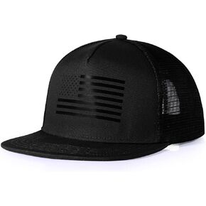 Men's Oversize XXL American Flag Flat Brim Cap - 3D Embossed Logo Mesh Snapback Hat - Adjustable Flat Bill Hats