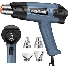 ROMECH Heat Gun, Heavy Duty Fast Heating, Variable Control 120°F~1200°F (50℃-500℃) 4 Nozzles Heat Gun for Crafting, Shrink Tubing,Vinyl Wrap (Blue)