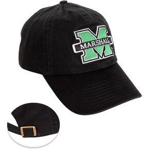 Marshall University Baseball Hat Thundering Herd MU Brimmed Embroirderd Hats Cap Adjustable Cloth Strap Adult (Style C) Black