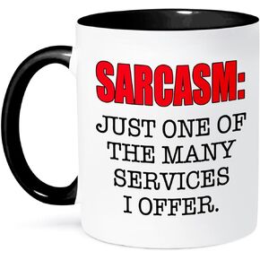 3dRose Sarcasm Just One of The Many Services I Offer, Mug, 11 oz, Black/Red
