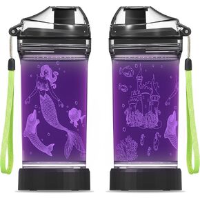 YuanDian Light Up Kids Water Bottle with 3D Mermaid Design- 14 OZ Tritan BPA Free Eco-Friendly - Cool Drinking Cups Gift for School Kids Boy Girl Child Christmas Holiday