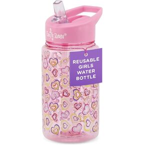 Emily Rose Kids Girls Clear Reusable Leak Proof 16 oz Water Juice Bottle | BPA-Free, Spill-Proof, Ideal for School, Travel, Sports | Sturdy Carry Handle, Easy to Clean (Playful Hearts Design)