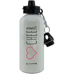 CustomGiftsNow I Love Cheer Aluminum White Finish 20 Ounce 600ML Sport Cheerleader Water Bottle