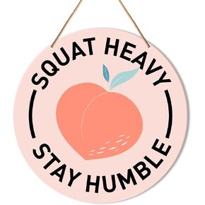 Gym Signs Wall Decor, Home Gym Wall Decor Gym Hanging Signs Rustic Decorations for Office, Fitness, Workout Room, Gift for Woman Gym Enthusiast Exercise Fitness Lover, Squat Heavy Stay Humble