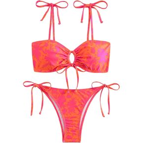 SOLY HUX Women's Floral Print Tie Front String Bikini Bathing Suit 2 Piece Swimsuits