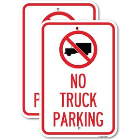 (2 Pack) No Truck Sign No Truck Parking (With Symbol) | 12" X 18" Heavy-Gauge Aluminum Sign | Rust Free Aluminum, Weather Resistant, Waterproof, Fade Resistant, 2 Pre-drilled Holes