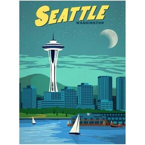 Vintage Poster Art Seattle Washington Sticker (wa rv Visit Travel Love Vinyl Decal for car or Laptop (3 x 4 inch)
