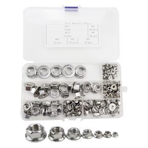 Dnyta 150pcs Stainless Steel Hex Nuts M3,M4,M5,M6,M8,M10,M12 Stainless Steel Nuts Flange Nut Set Hex Nut Set