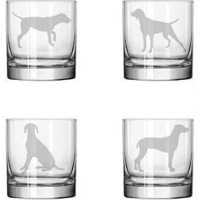 MIP Set of 4 Glass 11 oz Rocks Whiskey Old Fashioned German Shorthaired Pointer Collection