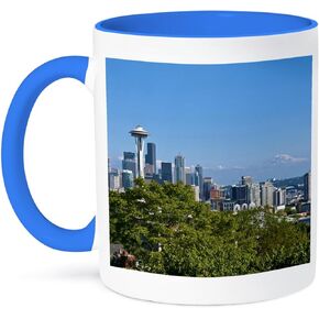 3dRose Seattle Mug, 11 oz, Blue/White