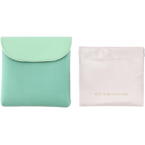 2Packs Waterproof PU Leather Ladies Sanitary Napkin Storage Bag, Ultra-Thin and Large Capacity for Easy Carrying - Purple+White