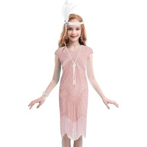 Little Girls 20s Flapper Costumes Children's Multi-Layer Tassel Stage Performance Dress Accessories Set