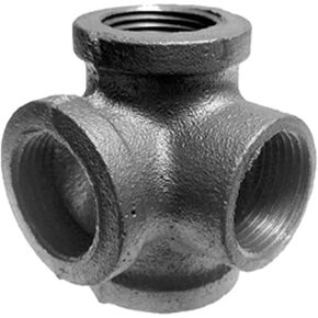 Right Angle Black Malleable Iron Tee Fitting 4-Way Side Exit Elbow Connector (1-Pack) (3/4 INCH)