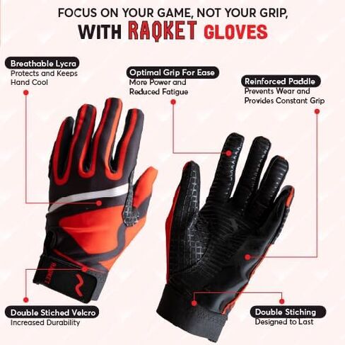 Raqket Pickleball Gloves - Grip Racket/Paddle Sports, Badminton, Tennis, Pádel, Squash, Racquetball and More!, Black in Saudi Arabia