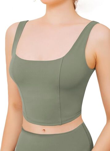 Chilylori Square Neck Sports Bra Padded Sports Bras for Women Medium Support Workout Tops for Women Long Line Sports Bra Tank in Saudi Arabia