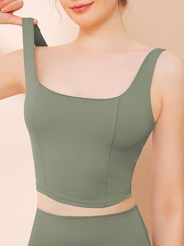 Chilylori Square Neck Sports Bra Padded Sports Bras for Women Medium Support Workout Tops for Women Long Line Sports Bra Tank in Saudi Arabia