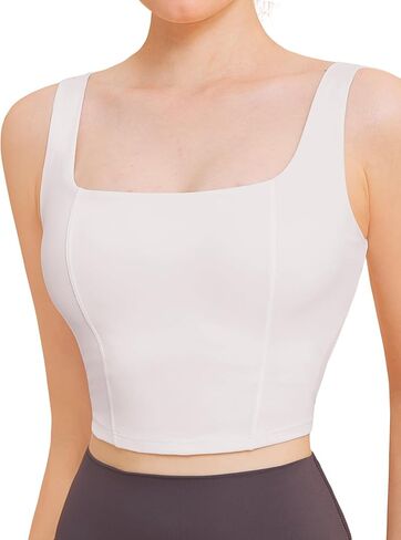 Chilylori Square Neck Sports Bra Padded Sports Bras for Women Medium Support Workout Tops for Women Long Line Sports Bra Tank in Saudi Arabia