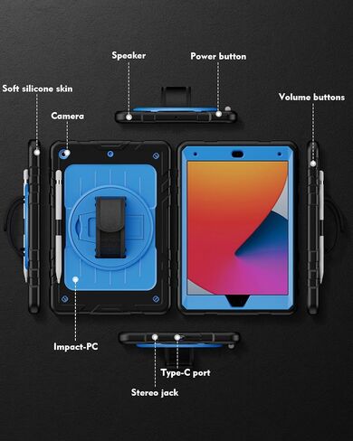 حافظة لجهاز iPad الجيل التاسع 2021/ iPad الجيل الثامن 2020/ iPad الجيل السابع 2019 (حافظة iPad 10.2)، مع حزام يد، حزام كتف، حامل دوار 360 درجة - أرجواني + بيج in Saudi Arabia