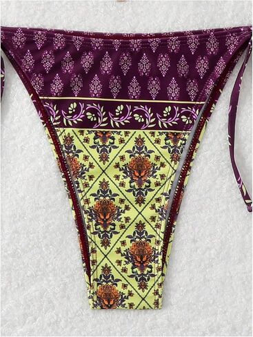 MakeMeChic Women's Printed 2 Piece Swimsuit Halter Triangle Bikini Set Tie Side Thong Bathing Suit in Kuwait