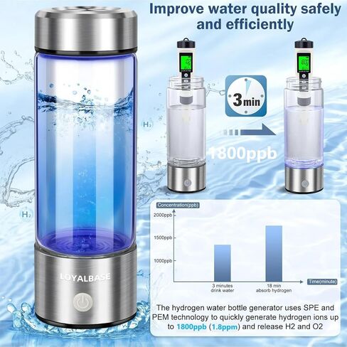 Hydrogen Water Bottle - Aqua Fusion,Hydrogen Water Generator,1800PPB,Hydrohealth Hydrogen Water Bottle,SPE PEM,Hydrogen Water Bottle Generator,Water Filter Pitcher,Glass Water Ionizer for Gifting in Saudi Arabia