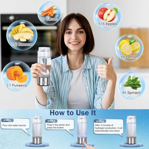 Hydrogen Water Bottle - Aqua Fusion,Hydrogen Water Generator,1800PPB,Hydrohealth Hydrogen Water Bottle,SPE PEM,Hydrogen Water Bottle Generator,Water Filter Pitcher,Glass Water Ionizer for Gifting in Saudi Arabia