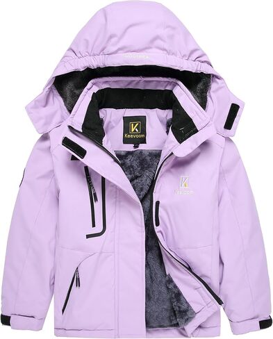 Keevoom Girl's Ski Jacket Winter Warm Thick Snow Coat Windproof Kids Outdoor Hooded Jackets in Kuwait