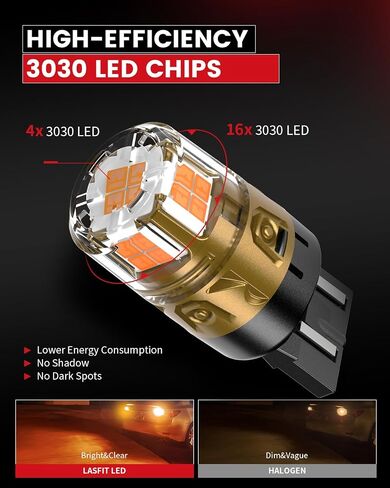 LASFIT L2 7440 7443 LED Bulbs Red Brake Light Bulb Tail Lights, 2024 Upgraded 500% Brighter T20 7441 7444 W21W LED Lamps with Projector Lens Replacement for Tail lights Stop Lights, 2pcs in Kuwait