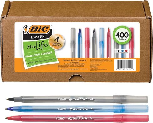 BIC Round Stic Xtra Life Ball Pen, Medium Point (1.0mm), Assorted Colors, 240-Count in Saudi Arabia