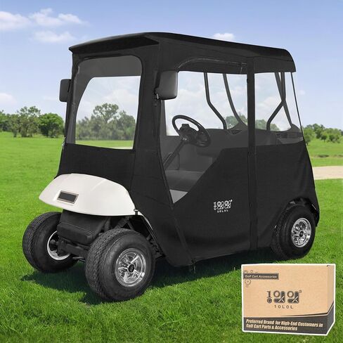 10L0L Golf Cart Deluxe Enclosure for EZGO TXT & RXV 2 Passenger, 4-Sided Clear PVC Window Rain Cover with Zipper Entry, Black in Saudi Arabia